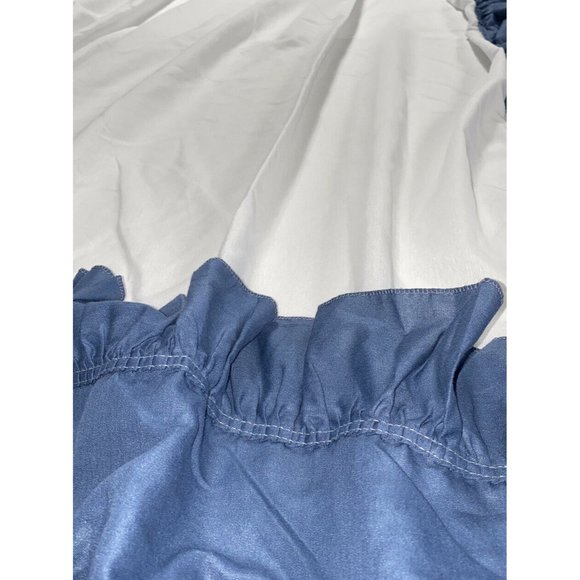 Vintage 60s 70s Blue White Ruffle Window Treatment Curtains Drapes Long Handmade - Picture 7 of 9